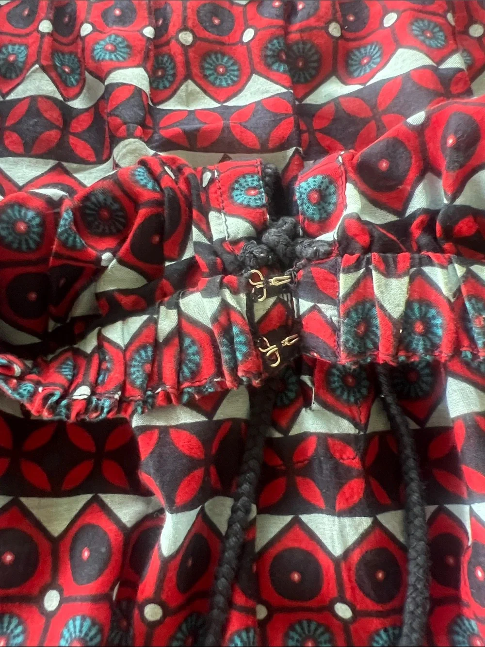 Talitha Off-Shoulder Red Patterned Boho Peasant Top
